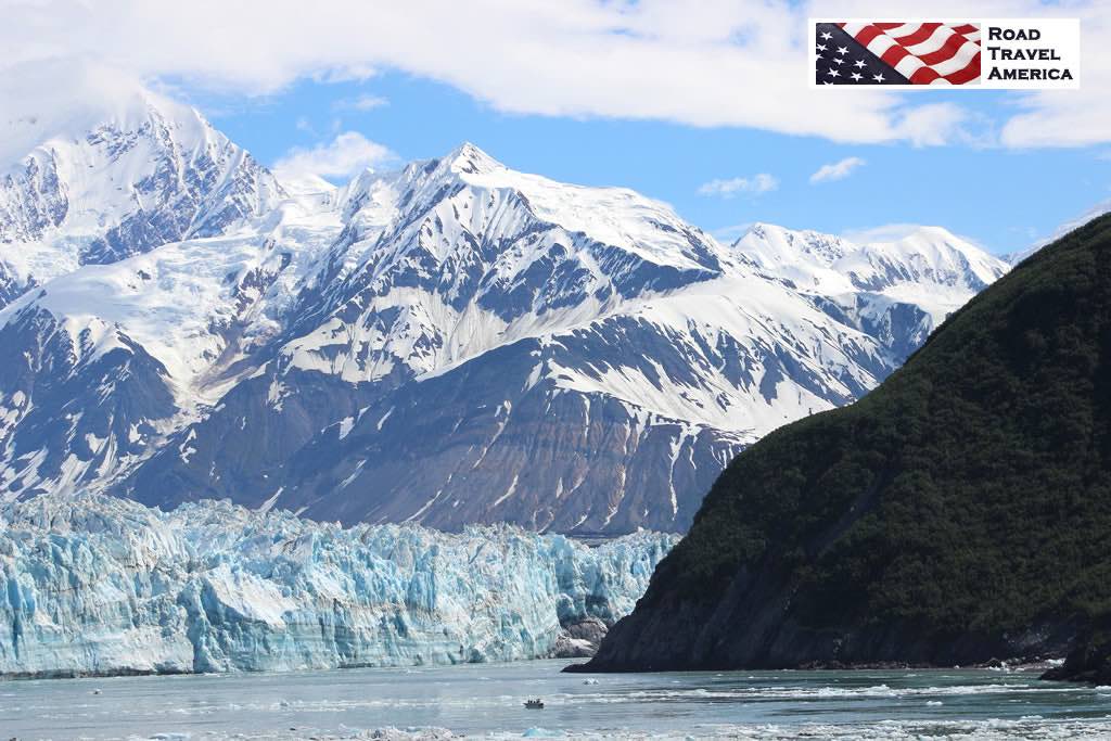 Snow-covered mountains above the Hubbard Glacier