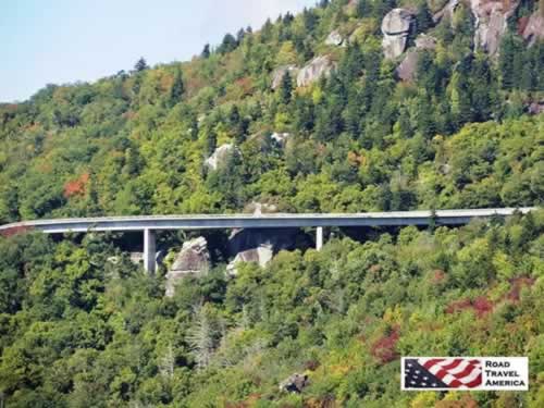 Linn Cove Viaduct seen from a distance on the Blue Ridge Parkway