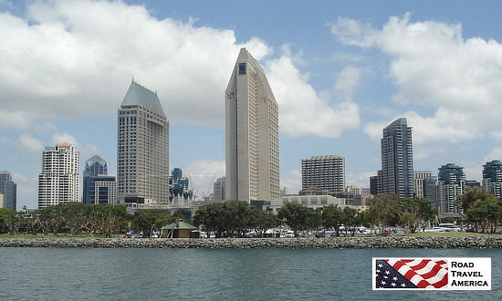 The bay and downtown skyline in San Diego