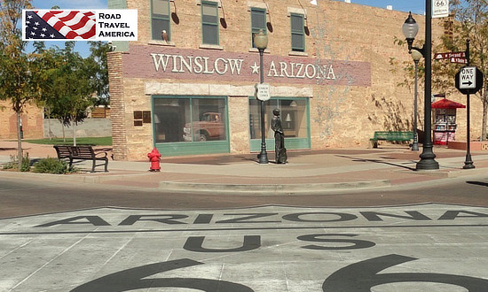 Standin on a Corner, in Winslow, Arizona, such a fine sight to see, on Route 66
