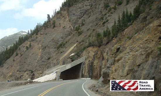 Snow shed along the Million Dollar Highway in summer