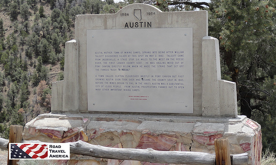 Historical marker for Austin, Nevada, along U.S. Route 50