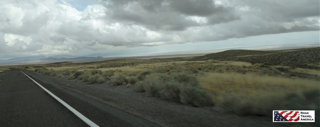 Storm clouds hanging over U.S. Route 50 in Nevada