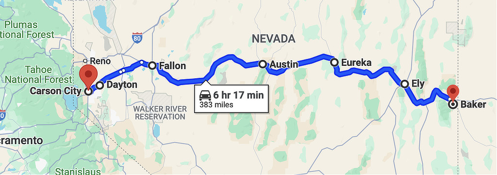 Map of U.S. 50 in Nevada: The Loneliest Road in America