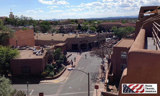 View of Santa Fe, New Mexico looking west from La Fonda on the Plaza