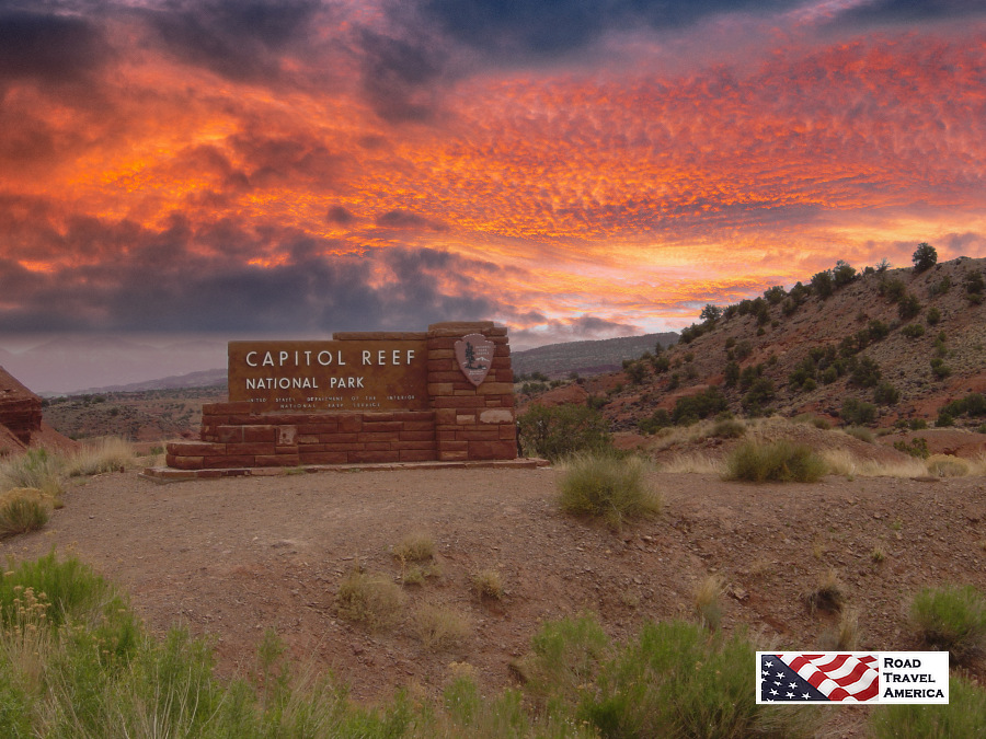 Sign at the entrance to Capitol Reef National Park in Utah