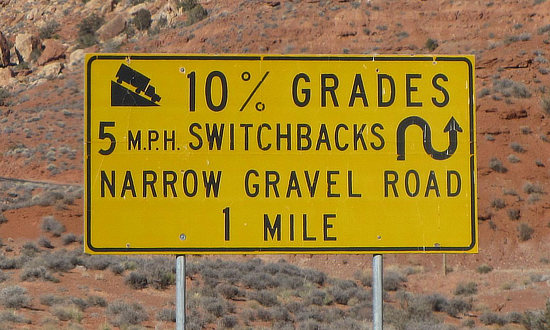 What to expect on the Moki Dugway ... 10% Grades ... 5mph Switchbacks ... Narrow Gravel Road