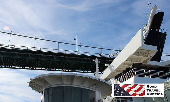 View of the Lions Gate bridge in Vancouver, British Columbia, from the cruise ship Celebrity Infiniti