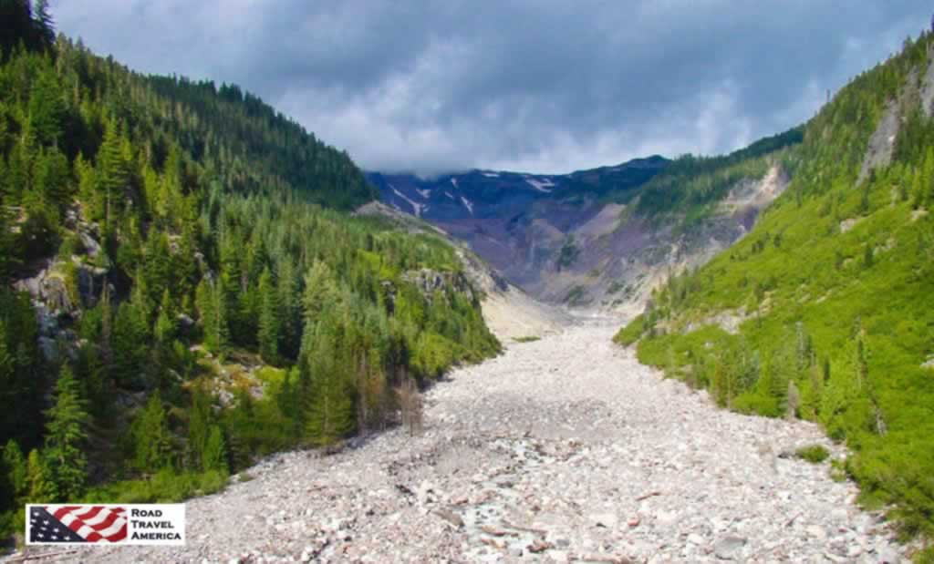 Debris in a dry river bed near Mount Rainier in Washington