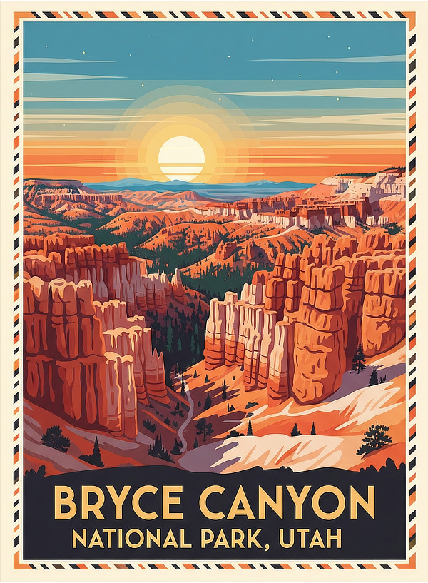 Vintage travel poster for Bryce Canyon National Park in Utah