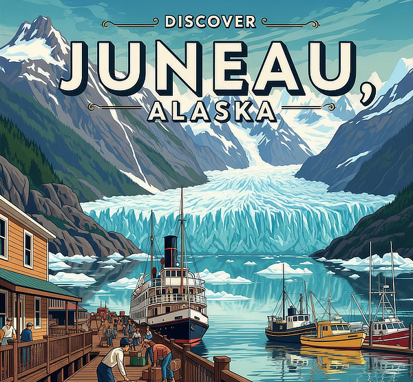 Vintage travel poster for Juneau, Alaska