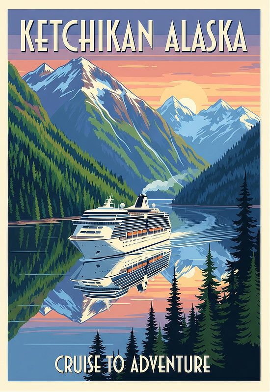 Vintage travel poster for Juneau, Alaska ... "Cruise to Adventure"