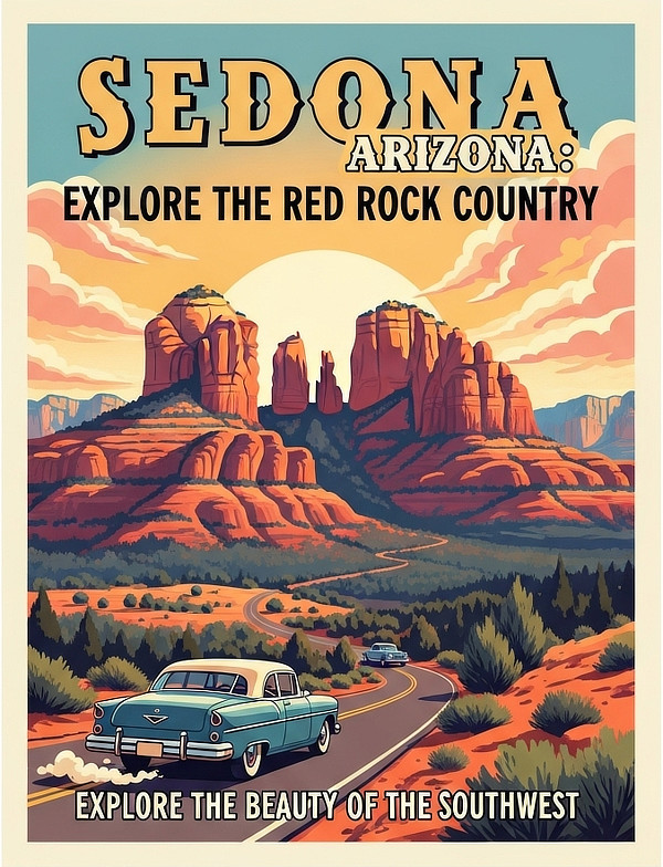 Vintage travel poster for Sedona, Arizona ... Experience the Beauty of the Great American Southwest!