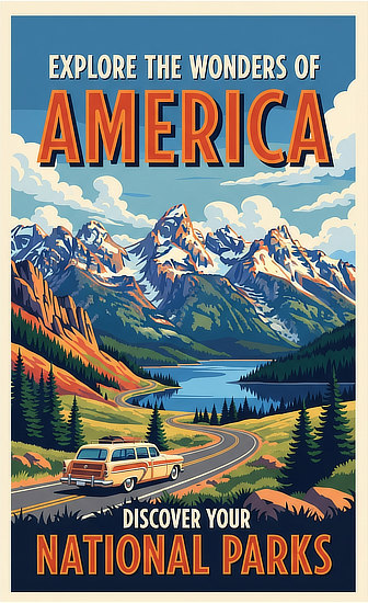 Vintage travel poster ... explore the wonders of America ... Discover Your National Parks