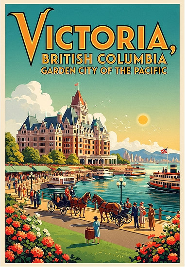 Vintage travel poster for Victoria, British Columbia ... the garden city of the Pacific